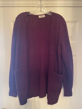 Zenana Plum Waffle Open Front Cardigan